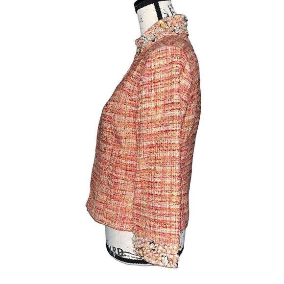 Chico’s orange & white tweed pearl collar jacket - Picture 2 of 6